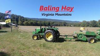 Baling Hay - 3rd Cutting Square Bales - JD 5055D & 348 Baler & 42 Pan Kicker - VA Mountains