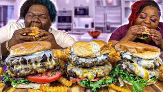 GIANT JUICY DOUBLE CHEESEBURGERS MADE AT HOME | HASHTAG THE CANNONS |  MUKBANG EATING SHOW