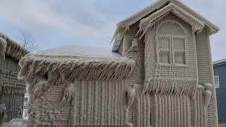 Homes along Lake Erie encased in thick ice