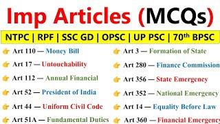 Important Articles of Indian Constitution | RPF SI exam 2024 | संविधान के महत्वपूर्ण अनुच्छेद