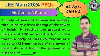 A body of mass M thrown horizontally with velocity v from the top of the tower of height H..JEE MAIN