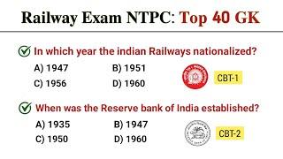 Railway exam NTPC 40 GK | general knowledge | gk questions and answers | gk quiz | gk | CBT1 & CBT2