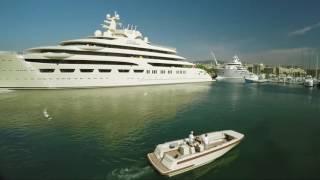 Drone footage of Dilbar mooring in the heart of Barcelona - OneOcean Port Vell