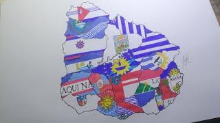 Drawing Uruguay flag map | Dibujo del mapa de la bandera de Uruguay