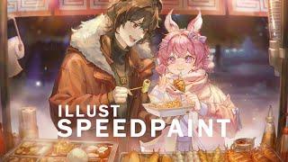 【SpeedPaint】 Winter Food Stall // Photoshop process