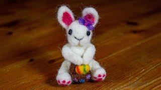 Making a Bunny with a basket full of Easter eggs - needle felting 