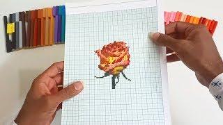 Drawing With Connector Pens On A Graph Paper In Pixel Style