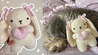 how to crochet a cute bunny holding a heart | amigurumi tutorial (no magic ring!) + free pattern