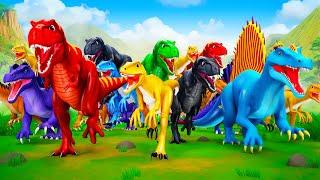 Dinosaur Race: 50 T-Rex vs 50 Raptors vs Spino - Who is Fastest in This Epic Jurassic Battle? 