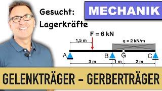 Gelenkträger | Gerberträger | Auflagerreaktionen | Gelenkkräfte | Analytische Lösung |