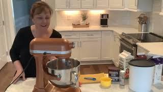 Let’s make homemade chocolate ice cream.  I’m using the kitchen aid mixer and kitchen aid churner.