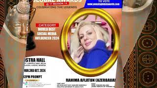 RAHIMA AFLATUN AS WORLD BEST SOCIAL MEDIA INFLUENCER 2024, YOMAFA GLOBAL AWARDS AT 17 SEASON 15.