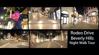 Rodeo Drive, Beverly Hills, Los Angeles - Walking Tour At Night, Quiet No People Or Traffic