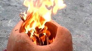 Primitive Technology Making Portable Clay Oven for Cooking |  Leaf & Wood Fueled Mud Oven