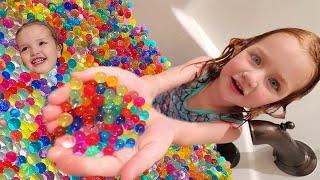 Adley & Niko grow ORBEEZ!!  the ultimate ball pit inside our bathroom! family games & lunch routine