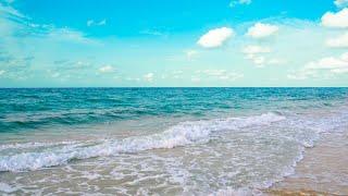 The 4K Blue Beach Sea. Ocean Sounds, Waves Rolling on Sandy Beach. Ocean White Noise, Nature Sounds.