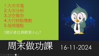 周末做功課 / 沽空報告 / 大戶持股變動 / 大市分析 / 每周選股 / 2024-11-16