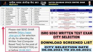 ISRO SDSC WRITTEN TEST CITY SELECTION || TECHNICIAN , TECHNICAL ASSISTANT, FIREMAN, SCIENTISTS VENUE