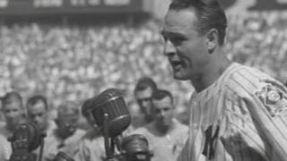 Gehrig delivers his famous speech at Yankee Stadium