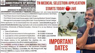 Tn Medical selection 2021 important dates | TNMBBS counselling 2021