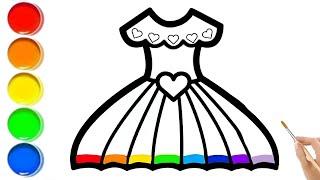 Rainbow Dress Drawing and Painting Tutorial for Kids & toddlers / frock drawing for kids