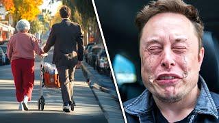 Elon Musk Helps Old Woman Cross Street, He Breaks In Tears When She Reveals...