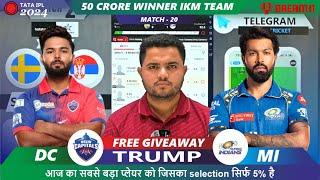 MI vs DC Dream11, MI vs DC Dream11 Prediction, DC vs MI IPL2024 20th T20 Match Dream11 Team Today