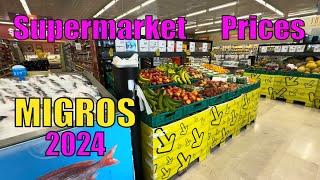 Current prices in Turkish supermarkets: 2M Migros tour in Alanya Turkey 2024