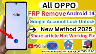 All OPPO FRP/Unlock/Google Account Lock Android 14 Share article Not Working Fix Without PC 2025