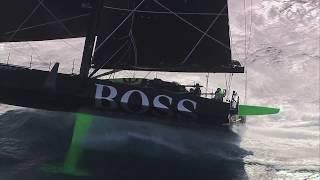 Alex Thomson sailing onboard HUGO BOSS - takes flight off Cascais!