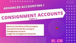 Consignment Accounts Part 2 || Journal Entries by the Consignor || Md. Azim