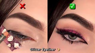 Pink Eyeshadow Tutorial with Glitter Liner | How to apply Eyeliner with Pencil??