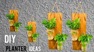 Creative Planter Ideas & Hanging Plants idea using wood piece and jar bottle