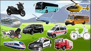 認識交通工具，消防車,救護車,警車,垃圾車,公車,火車 | Learn Transportation Vehicles English Chinese