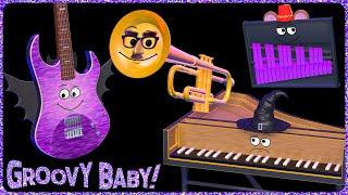 "Halloween Party!" – Baby Sensory Music Video – Spooky Animated Instruments in Colorful Costumes