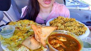 ASMR EATING INDIAN FOOD LAMB BIRYANI SAMOSA NAAN CAR MUKBANG Satisfying REAL Eating Sounds TWILIGHT