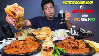 Spicy Mutton Handi Vs Mutton Rogan Josh, Chicken Kalimirch Tikka Roll, with Puri, Naan & Jeera Rice