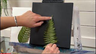 How To IMPRINT Using FERNS  Acrylic painting tutorial for beginners! Creating modern art ️