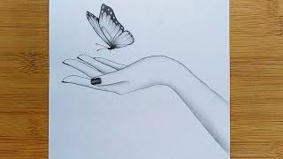 How to draw Butterfly in Hand with pencil sketch step by step