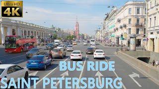 Double-Decker Bus Ride - Saint Petersburg - City Sightseeing Top Floor Front Seet View 4K 60fps