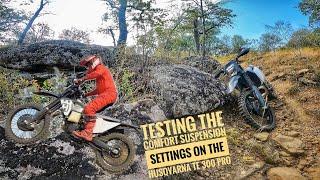 TESTING THE COMFORT SUSPENSION SETTINGS ON THE HUSQVARNA TE 300 PRO #suspension #husqvarna #enduro