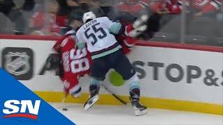 Jack Hughes Shaken Up After Crushing Hit Against The Boards From Jeremy Lauzon