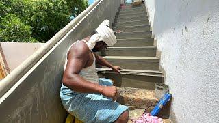 Amazing!-Plastering Techniques of Stairs Construction-Using by sand and cement mixer