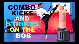 TAEKWONDO KICKBOXING TECHNIQUES SAMPLER ON THE BOB XL TRAINING WORKOUT MARTIAL ARTS BAG KICKING