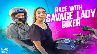 Race with savage lady biker