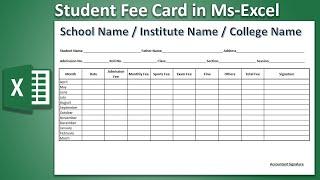 How to create a Student Fee Card in Ms Excel 2019 | Fee Card Excel Templates free download