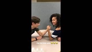 Asher Dov Angel arm wrestling with Sofia Wylie