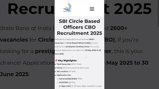 SBI Circle Based Officers CBO Recruitment 2025#job #sarkarijobhub #sarkariwala #latestjob #ytshorst