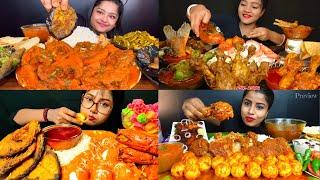 ASMR; EATING SPICY*FISH CURRY,PRAWN/CHICKEN/GREEN CHICKEN/EGG CURRY,RICE EATING CHALLENGE MUKBANG 2X