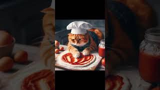 Chef catto is baking cheesy pizza #Food #Cat